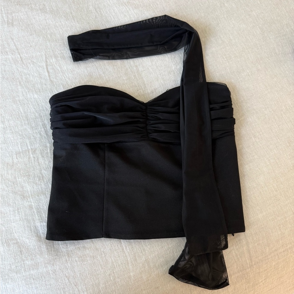 Reformation Black Strapless Top with neck scarf